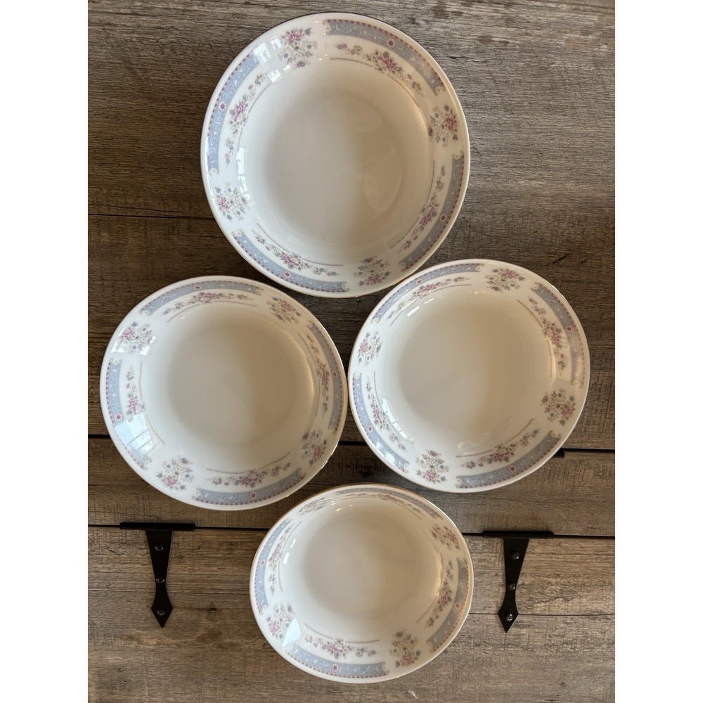 China Pearl Catherine Fine China Coupe Soup Bowls Set of 4 Floral Gold Trim